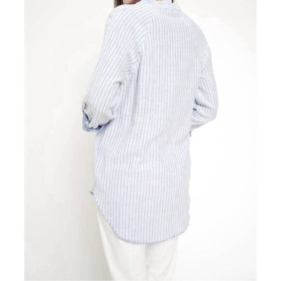 Mystree 100% Cotton Tunic Button Shirt (Sz L) Striped Long Sleeve Coastal Casual - Picture 6 of 12